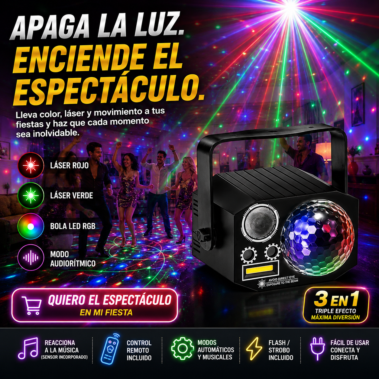 EFECTO LED LASER 3 EN 1