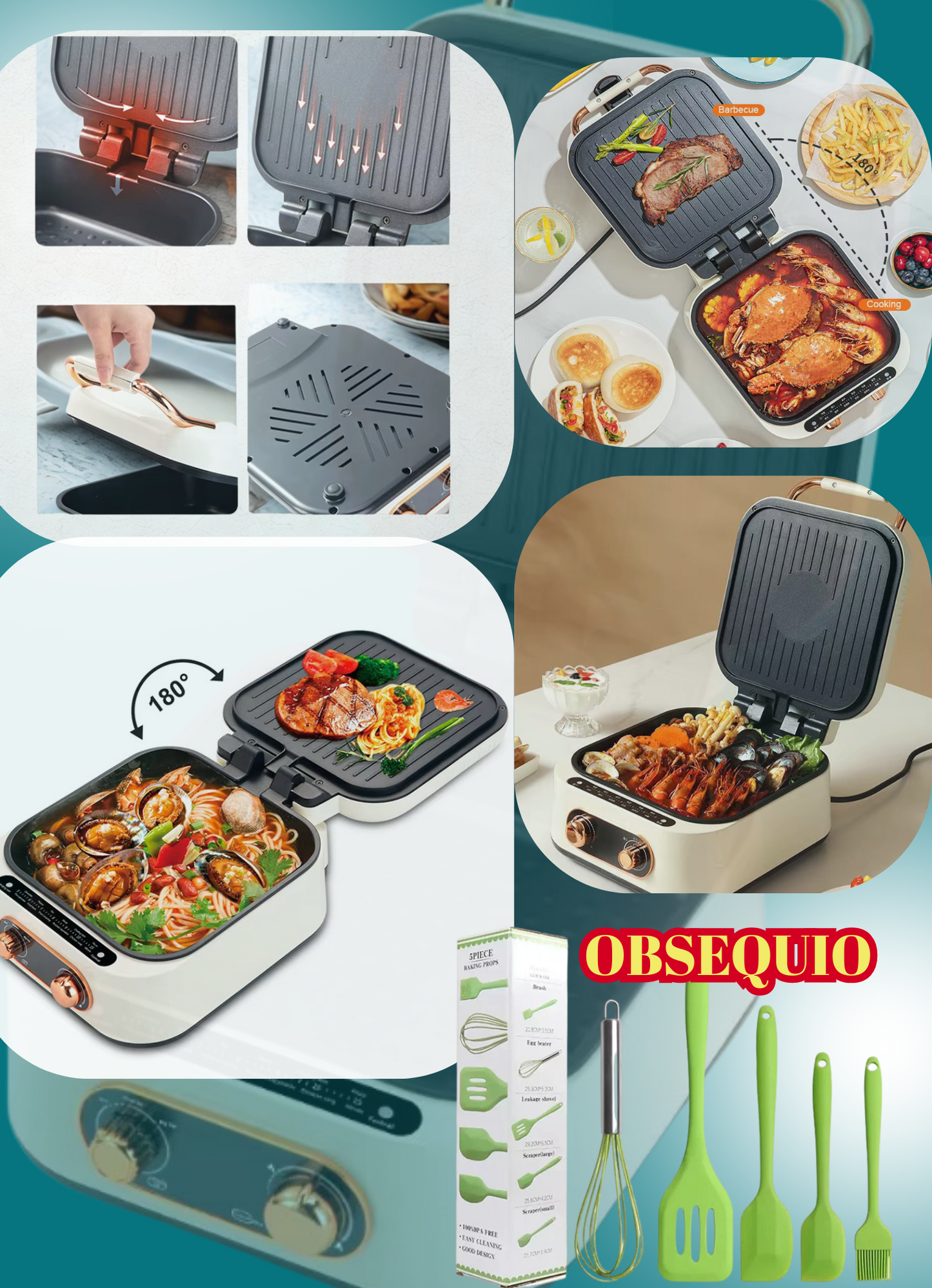 PARRILLA ELECTRICA 3EN1 + KIT DE UTENSILIOS