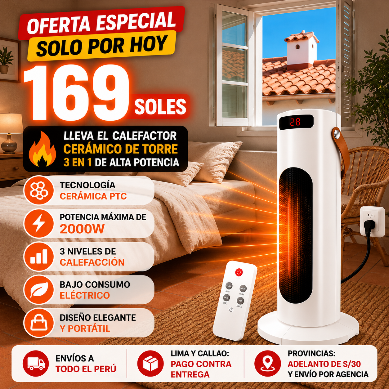 CALEFACTOR PORTATIL 3 EN 1 DE 2000WTS