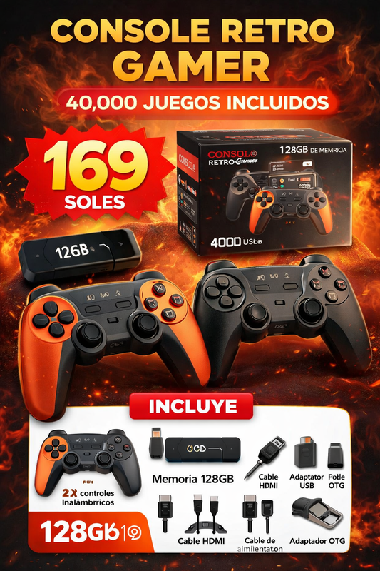 CONSOLA RETRO 4K CON 40,000 JUEGOS Y 2 MANDOS INALÁMBRICOS