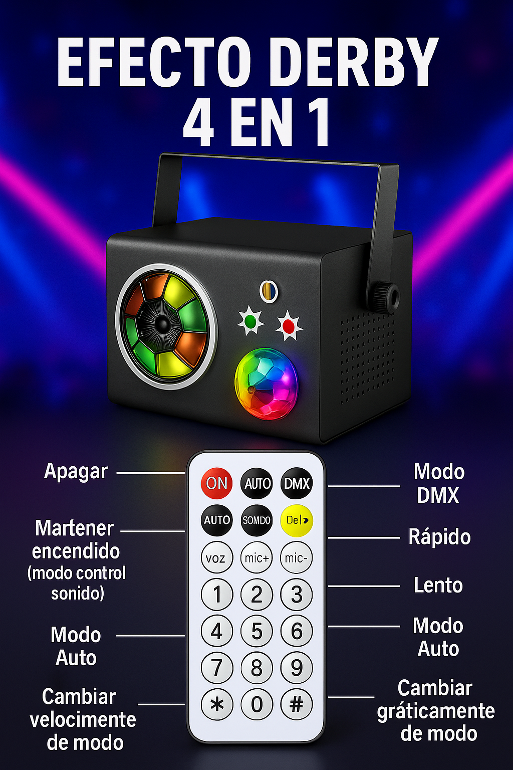 PROYECTOR ESTROBOSCOPICO 4 EN 1