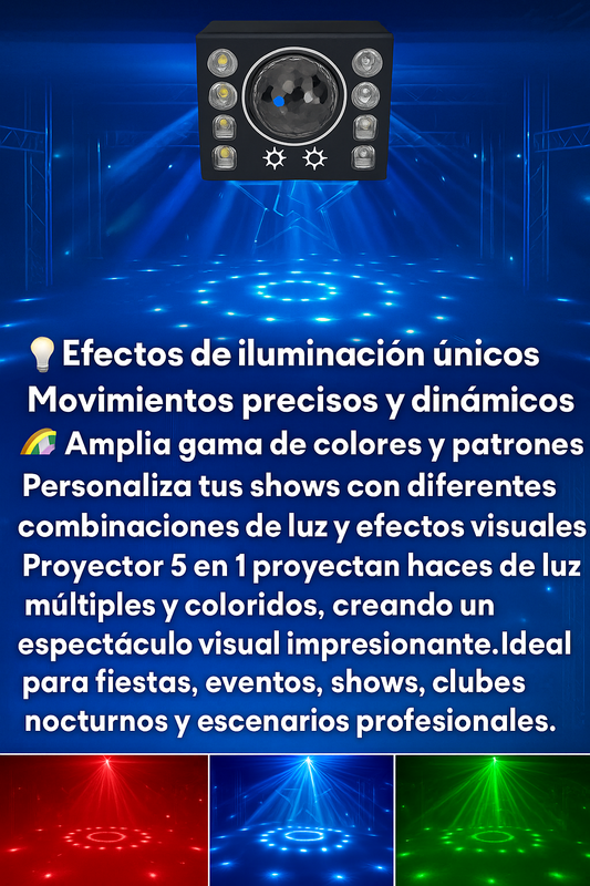 PROYECTOR LED LASER 5 EN 1 MULTIEFECTO PROFECIONAL