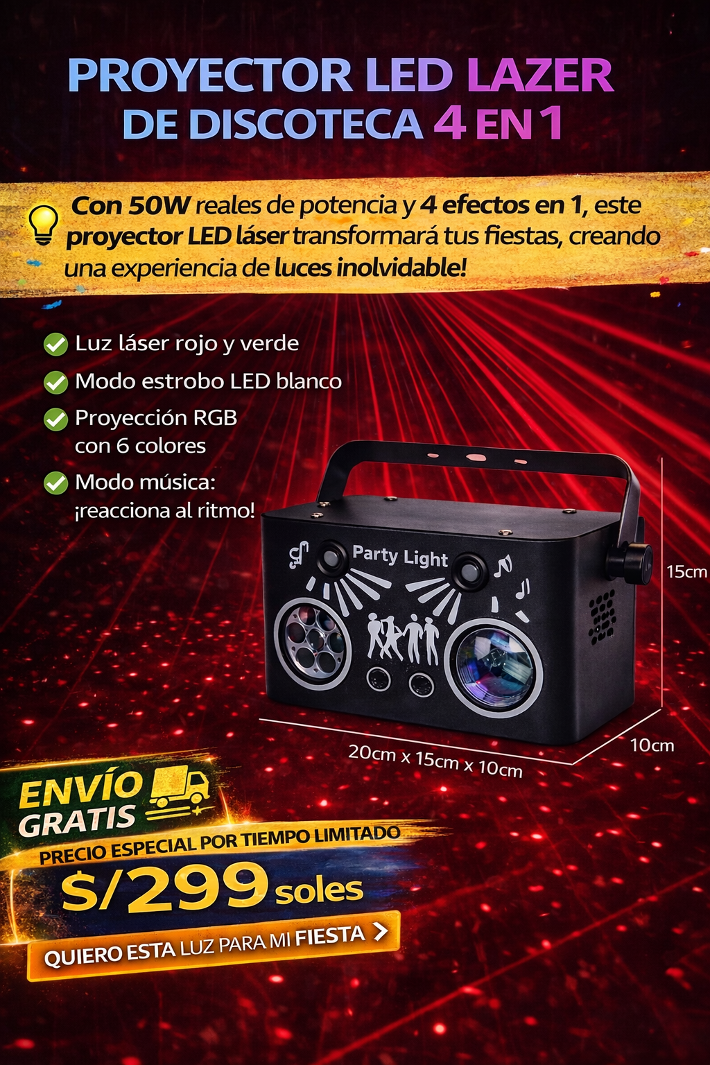 PROYECTOR LED LAZER DE DISCOTECA / 4 EN 1