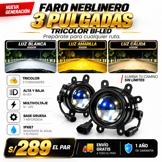 FARO NEBLINERO BI-LED 3" TRICOLOR