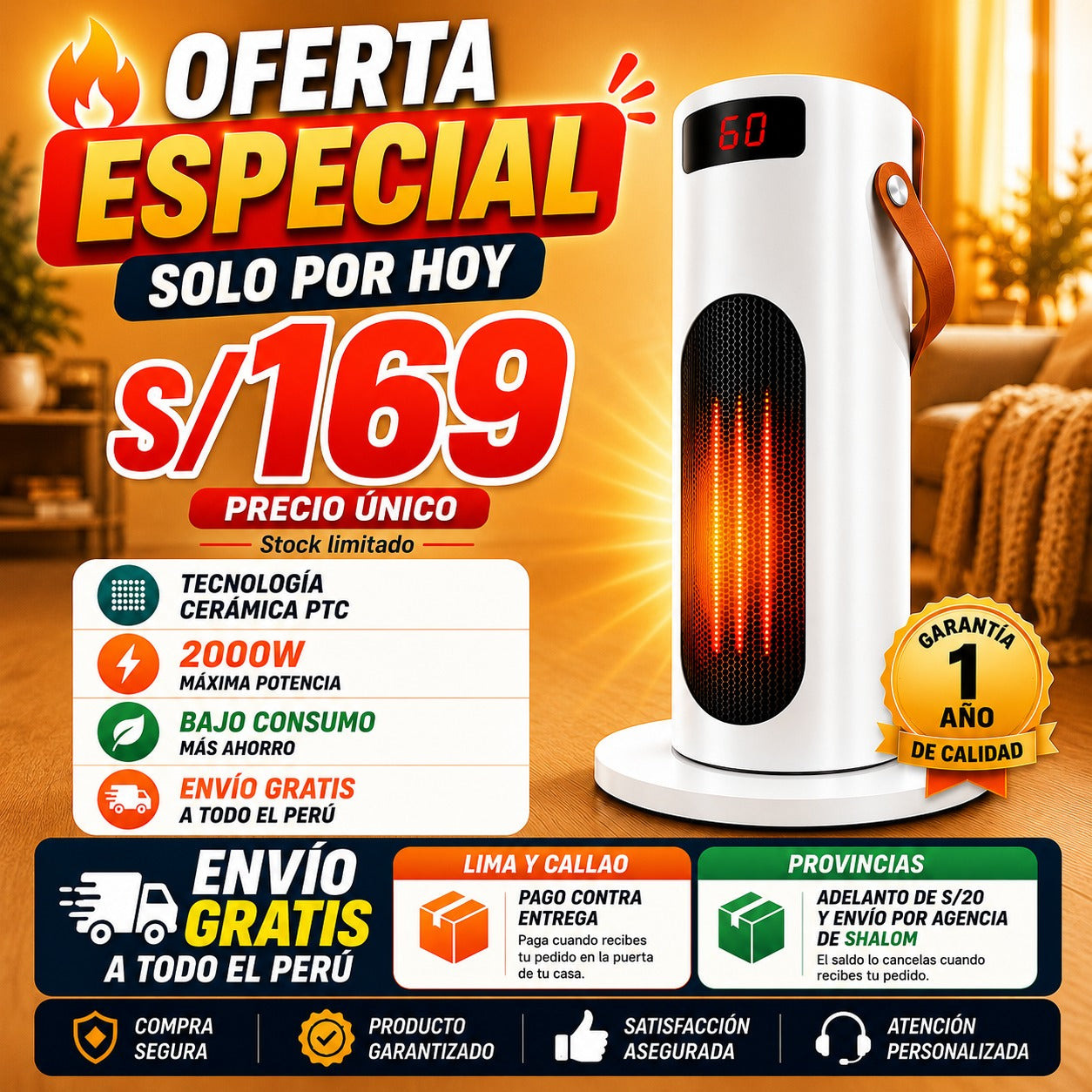 CALEFACTOR PORTATIL 3 EN 1 DE 2000WTS