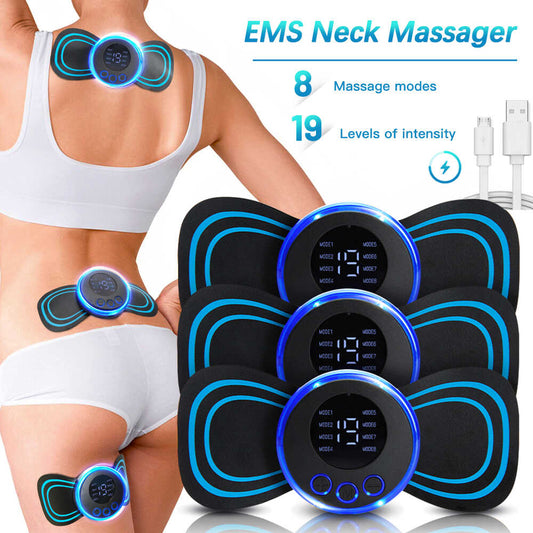 Masajeador eléctrico EMS para cuello y espalda, parche de 8 modos de pulso estimulador muscular portátil para aliviar el dolor